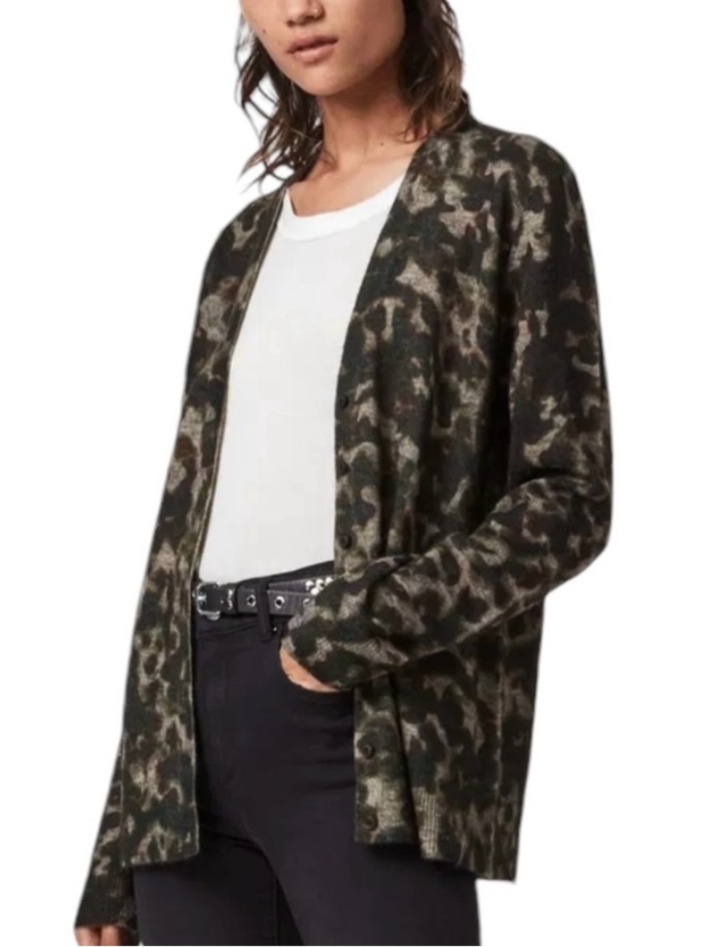 ALLSAINTS All Saints Tortoise Shell Cardigan Sweater Wool Alpaca Blend XS